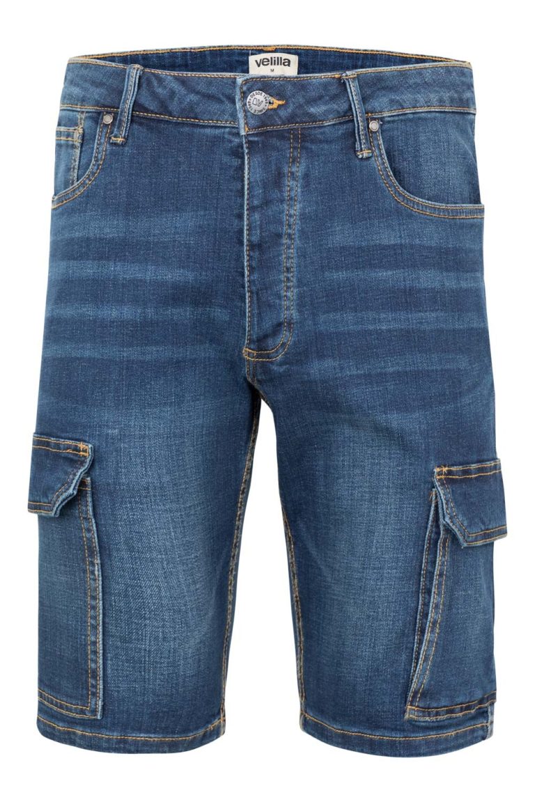 Stretch multi-pocket denim bermuda shorts
