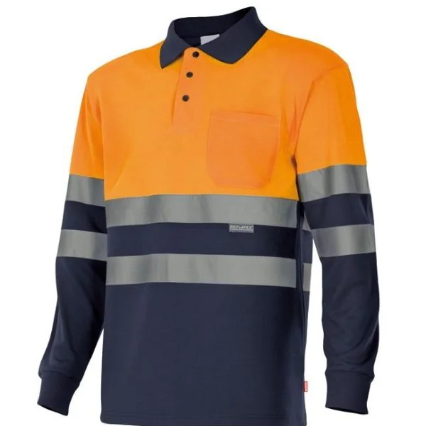 Two-tone long sleeve polo shirt gallery