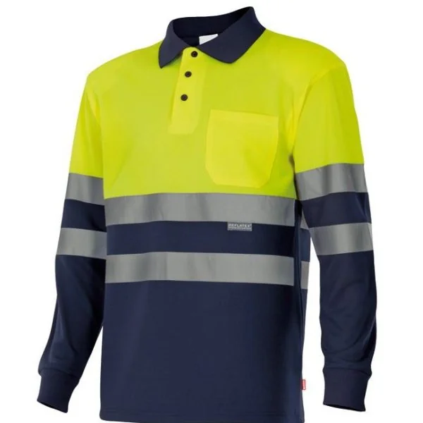 Two-tone long sleeve polo shirt gallery
