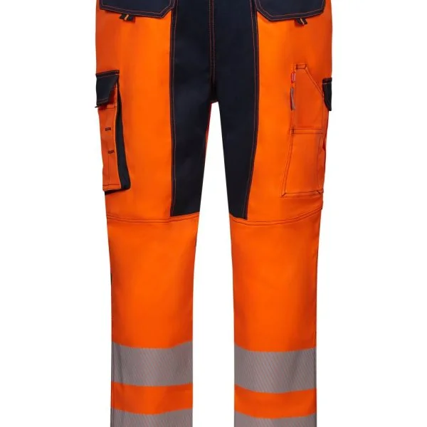 Stretch trousers with knee pads and segmented tape gallery