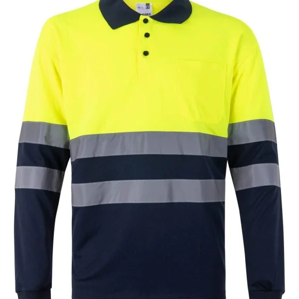 Two-tone long sleeve polo shirt gallery