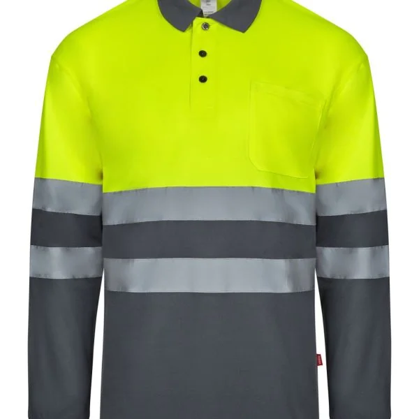 Two-tone long sleeve polo shirt gallery