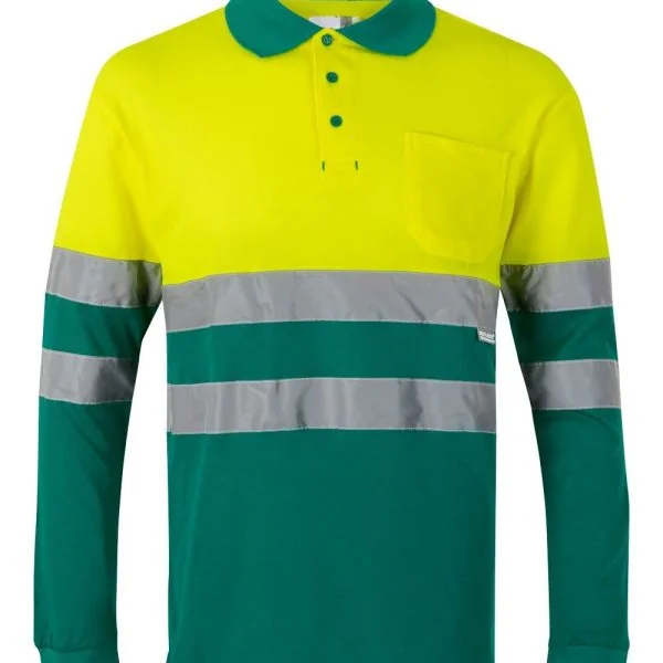 Long sleeve two-tone cotton polo shirt gallery