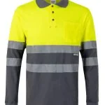 Long sleeve two-tone cotton polo shirt