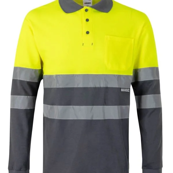 Long sleeve two-tone cotton polo shirt