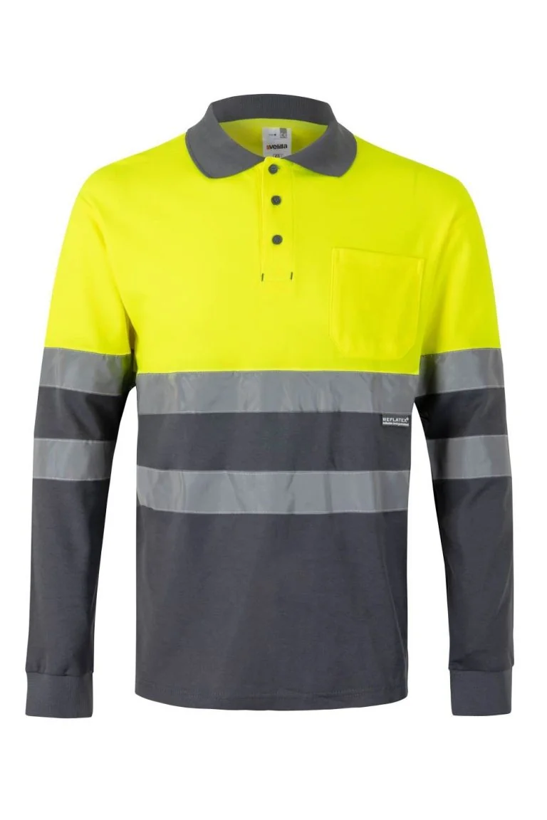 Long sleeve two-tone cotton polo shirt
