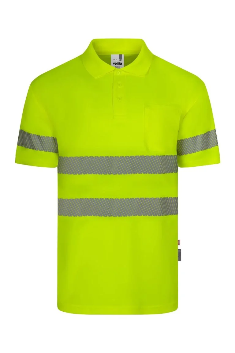Short sleeve recycled polyester polo shirt with segmented tape
