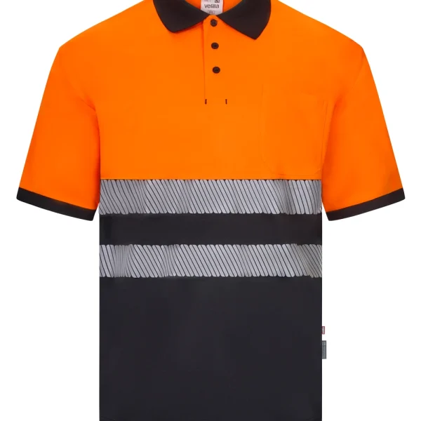 Short sleeve two-tone recycled polyester polo shirt with segmented tape gallery