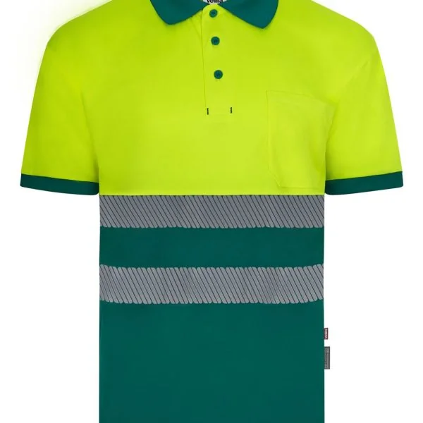 Short sleeve two-tone recycled polyester polo shirt with segmented tape gallery