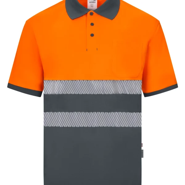 Short sleeve two-tone recycled polyester polo shirt with segmented tape gallery