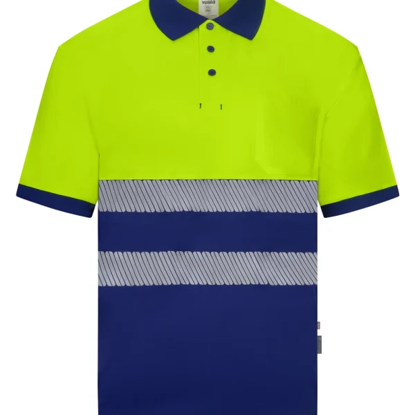 Short sleeve two-tone recycled polyester polo shirt with segmented tape gallery