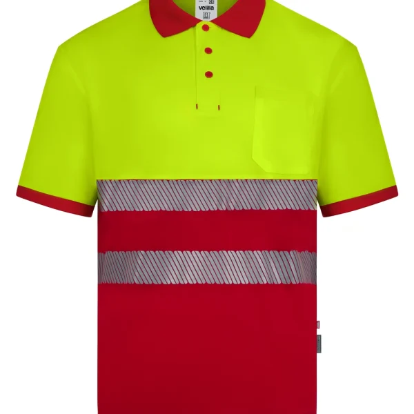 Short sleeve two-tone recycled polyester polo shirt with segmented tape gallery
