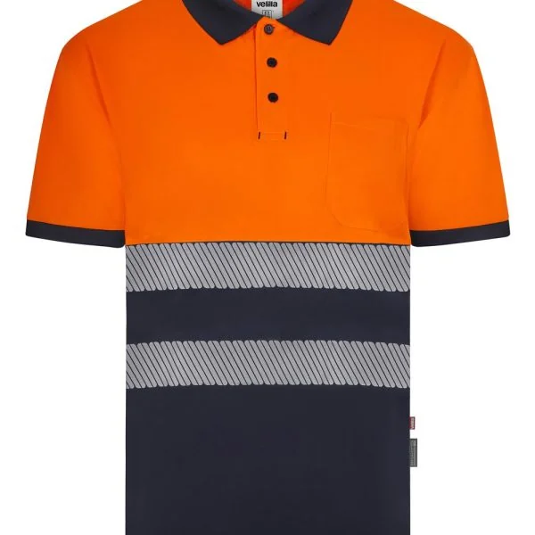 Short sleeve two-tone recycled polyester polo shirt with segmented tape gallery