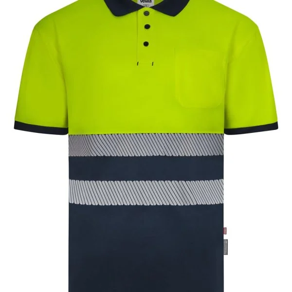 Short sleeve two-tone recycled polyester polo shirt with segmented tape gallery