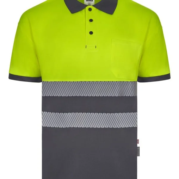 Short sleeve two-tone recycled polyester polo shirt with segmented tape