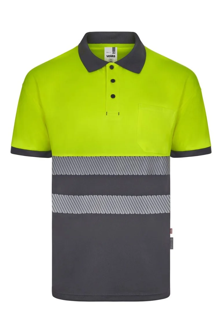 Short sleeve two-tone recycled polyester polo shirt with segmented tape