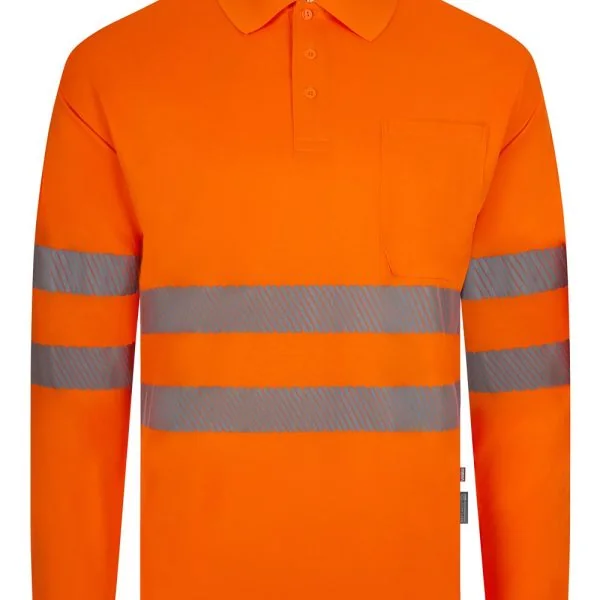 Long sleeve recycled polyester polo shirt with segmented tape