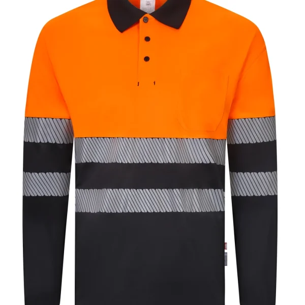 Long sleeve two-tone recycled polyester polo shirt with segmented tape gallery