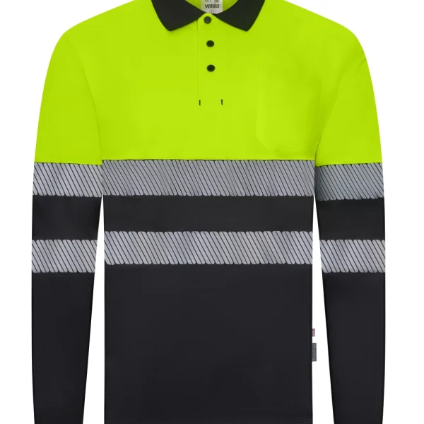 Long sleeve two-tone recycled polyester polo shirt with segmented tape gallery