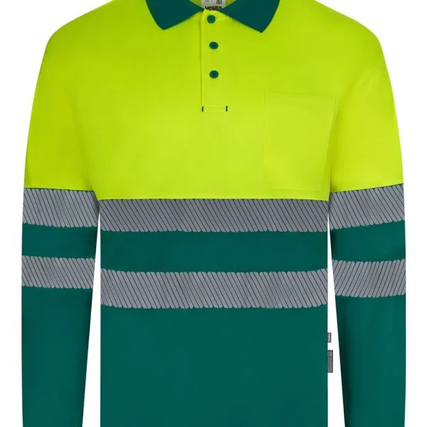 Long sleeve two-tone recycled polyester polo shirt with segmented tape gallery