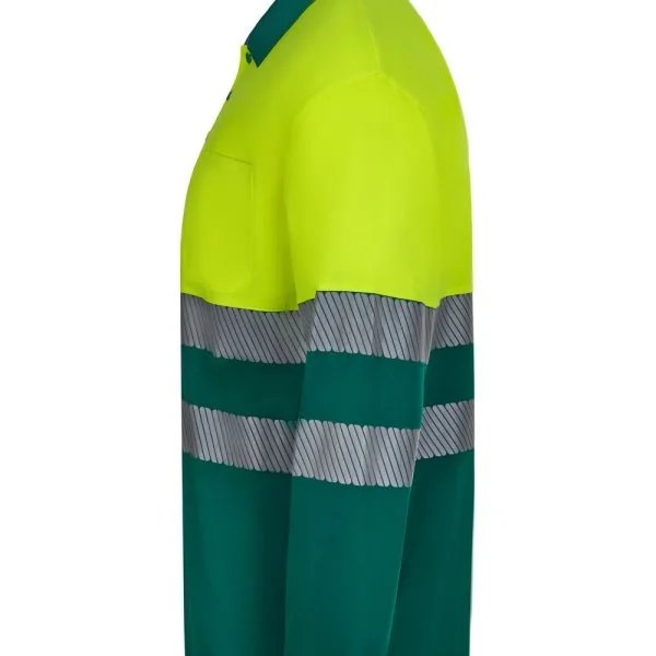 Long sleeve two-tone recycled polyester polo shirt with segmented tape gallery