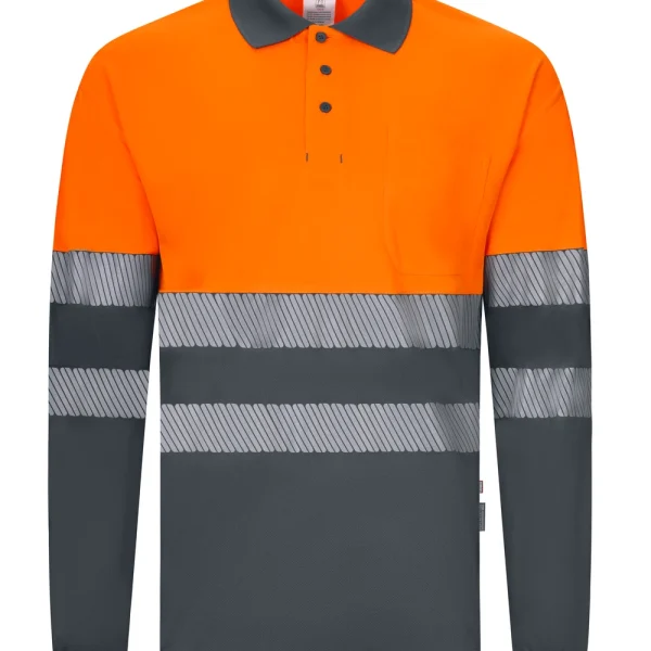 Long sleeve two-tone recycled polyester polo shirt with segmented tape gallery