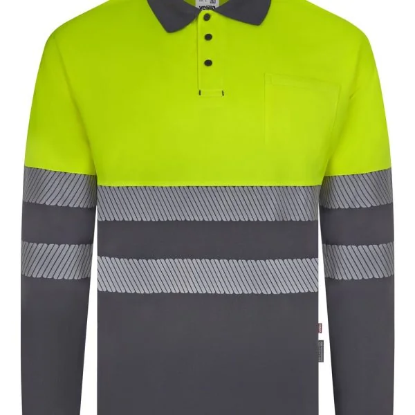Long sleeve two-tone recycled polyester polo shirt with segmented tape gallery