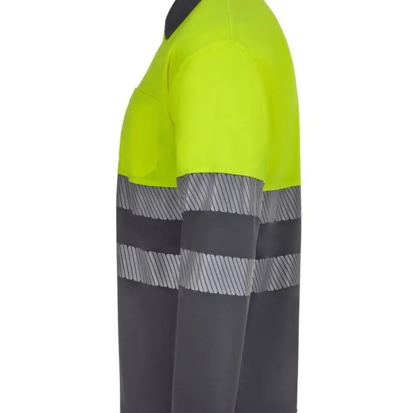 Long sleeve two-tone recycled polyester polo shirt with segmented tape gallery