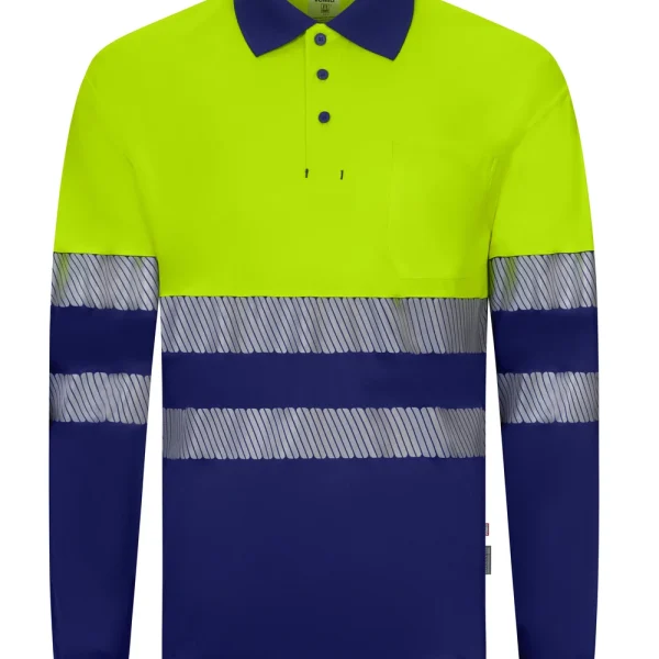 Long sleeve two-tone recycled polyester polo shirt with segmented tape gallery