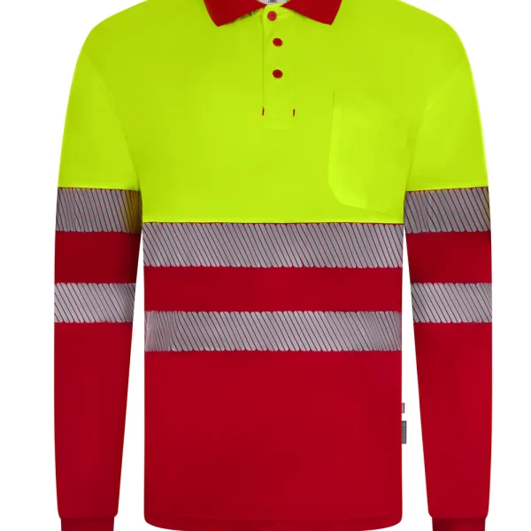 Long sleeve two-tone recycled polyester polo shirt with segmented tape gallery