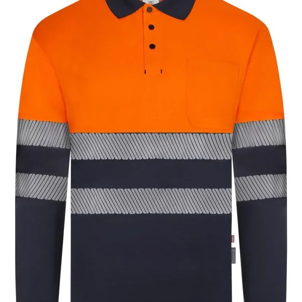 Long sleeve two-tone recycled polyester polo shirt with segmented tape gallery