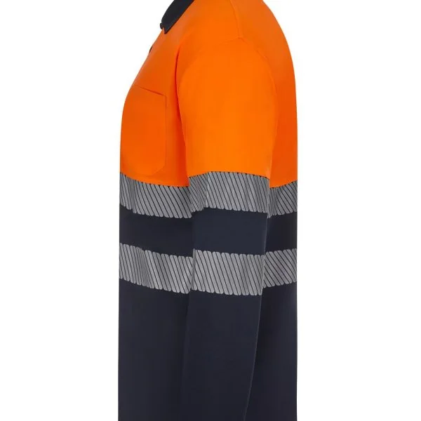 Long sleeve two-tone recycled polyester polo shirt with segmented tape gallery