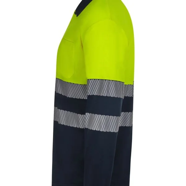 Long sleeve two-tone recycled polyester polo shirt with segmented tape gallery