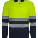 Long sleeve two-tone recycled polyester polo shirt with segmented tape
