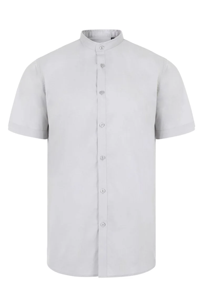 Men's Short Sleeve stretch neckband collar shirt