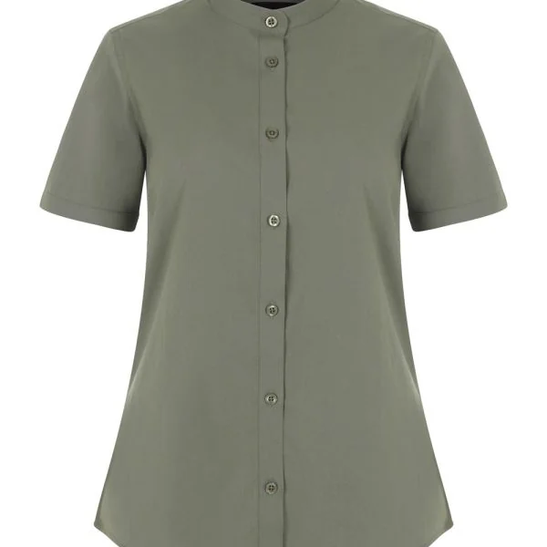 Women's Short Sleeve Stretch neckband collar shirt gallery
