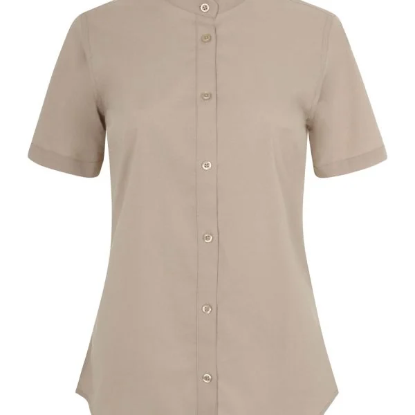 Women's Short Sleeve Stretch neckband collar shirt gallery