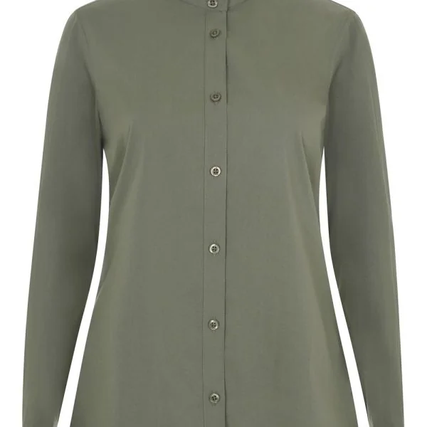 Women's Long Sleeve Stretch neckband collar Shirt gallery