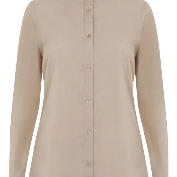 Women's Long Sleeve Stretch neckband collar Shirt gallery